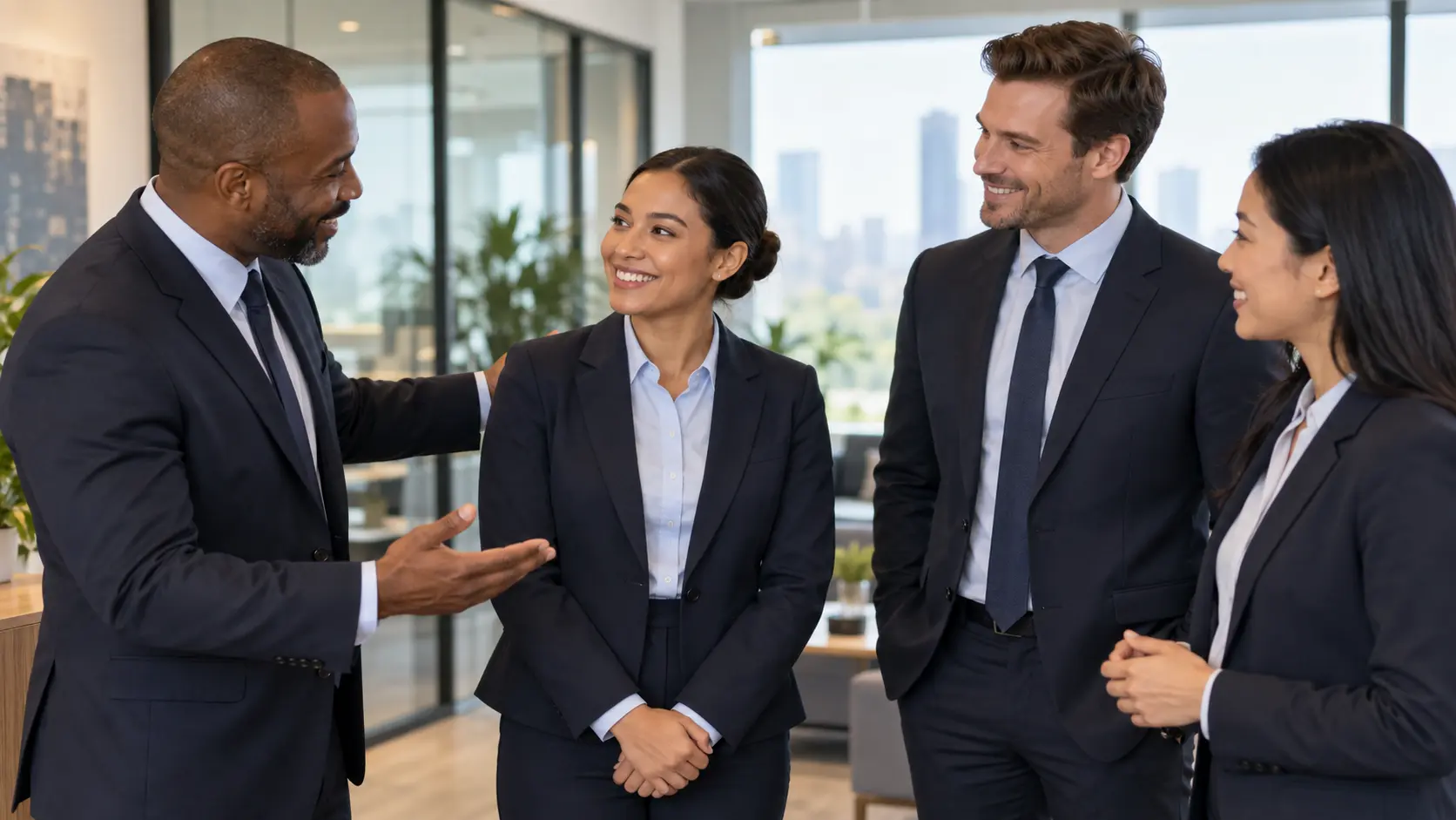 Nieuwe beveiligingsmedewerker tijdens een professionele kennismaking